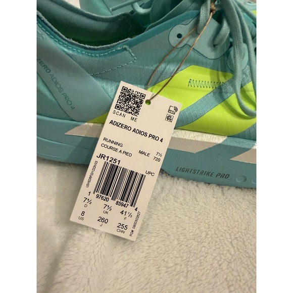 adidas Adizero Adios Pro 4 Flash Aqua Lucid Lemon Running US Men's Size 8 NEW - Picture 2 of 8